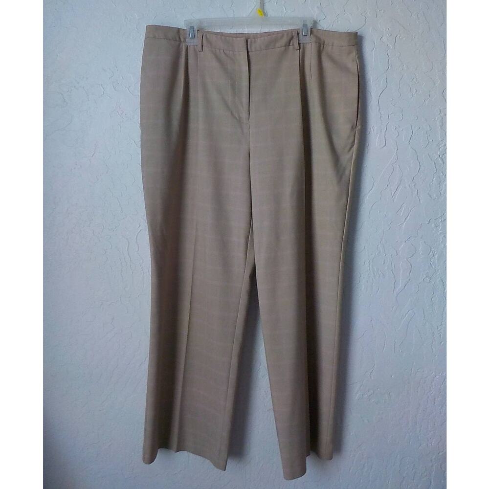 Jaclyn Smith Beige Plaid Pants Women size 18 Straight Leg Pockets Chinos Trouser